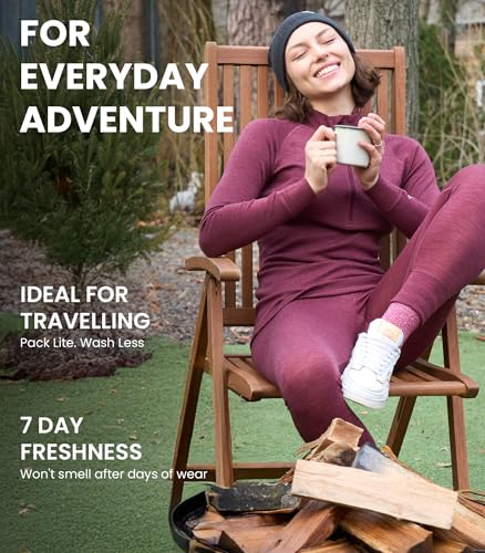 Merino Wool Base Layer Women - 100% Merino Half Zip Sweater Women Lite, Midweight, Heavyweight Thermal Shirts and Socks 5