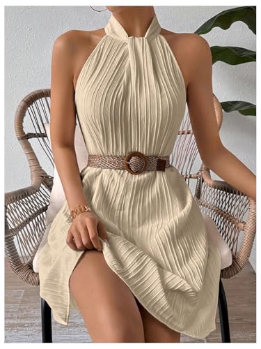 Image of Floerns Women's Pearl Beaded Halter Twist Sleeveless Tie Back Dress A Line Dress