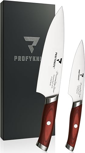 PrecisionEdge - Juego de cuchillos de chef japonés ultra afilados, cocina profesional con asas de madera de Pakkawood roja, juegos de cuchillos de