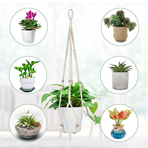 flintronic 1PC Colgador de Plantas de Cuerda de Algodón,Macramé con Cuentas de Madera,para Interior/Exterior/Pared Decoración,con 1PC S Gancho - imagen 5
