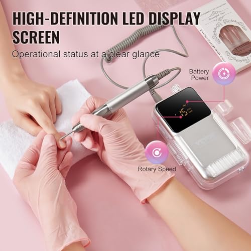 Image of VEVOR High-Torque Electric Cordless Nail Drill, Rechargeable Nail E File Machine 35000PRM Brushless Motor with 6 Bits & 50PCS Sanding Band for Acrylic Gel Nails, Portable Manicure Pedicure Tool