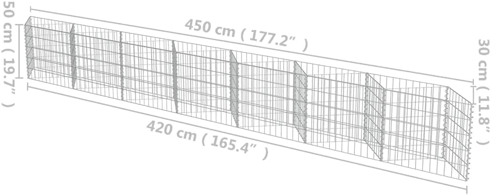 vidaXL Gabion Planter 450 x 30 x 50 cm Stone Basket Wall Flower Box Raised Bed