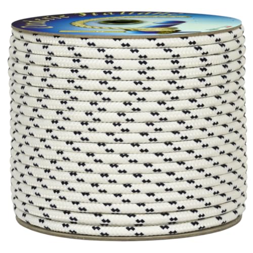 Corderie Italiane 006051978 - Trenza de Playa Multiusos para jardín y Bricolaje, estabilizado a los Rayos UV, Resistente a la Intemperie y a la Intemperie, 6 mm, 50 m, Color Blanco con indicador Azul