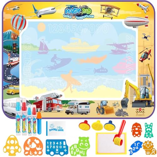 Neueins お絵かきシート 水で描く 150×100cmビッグサイズ 幼児向け ローラー&スタンプセット ぬりえ 子どもお絵描きセット 知育おもちゃ お手入れが簡単 携帯便利