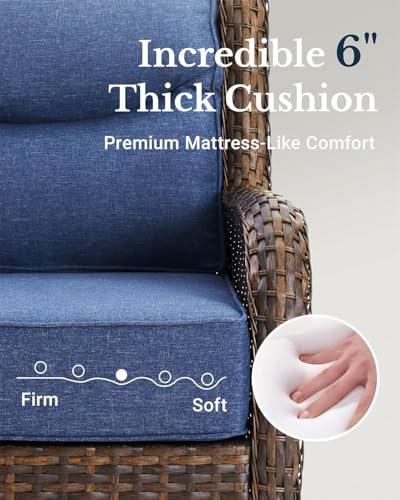HILLGA Luxury Outdoor Swivel Rocker Patio Chairs of 2 with 6 Inch Thick Cushions and Side Table, Swivel Outdoor Chairs 3PCS High Back Wicker Patio Furniture Set for Porch, Balcony, Deck in Blue - Image 4