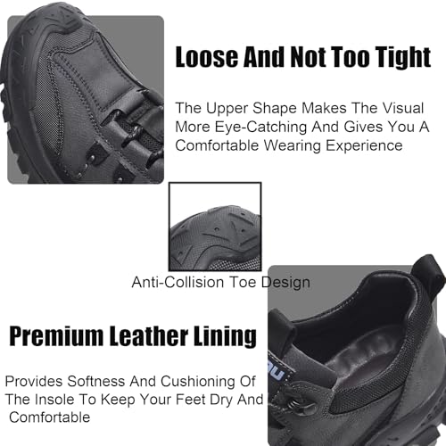 Men's Genuine Leather Platform Leisure Hiking Shoes Fashion Round Toe Lace-Up Lightweight Non-Slip Outdoor Mountain Trainers3