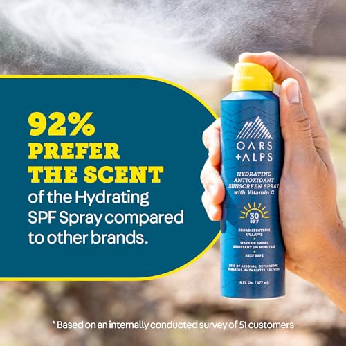 Image of Oars + Alps SPF 30 Face & Body Broad Spectrum Sunscreen Spray | Fast-Absorbing, Lightweight, Non-Greasy, Hawaii Reef Act 104 Compliant, Water-Resistant, Octinoxate + Oxybenzone Free, 6 Oz, 2 Pack