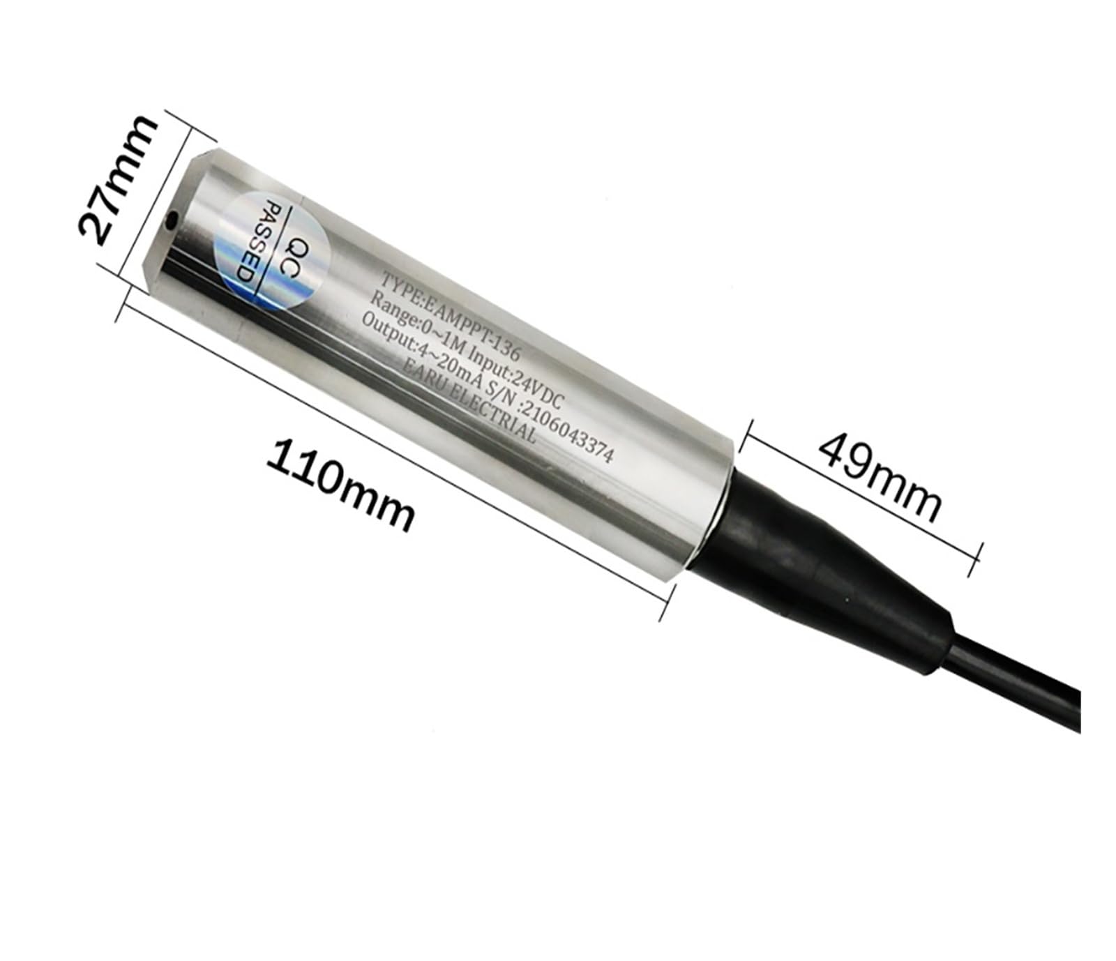 Transmisor de nivel Integral de salida de 4-20MA, sonda del Sensor de nivel de agua y aceite líquido, controlador de detección, interruptor de flotador de 1-10m for bomba(5m range 5m cable)