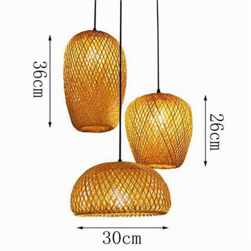 Lampes Suspendues Bambou Lampe Suspendue En Rotin Naturel 3 Lumières Table À Manger Suspension Abat-Jour Rétro E27 Vintage Lustre Réglable En Hauteur Restaurant Maison De Campagne Éclairage