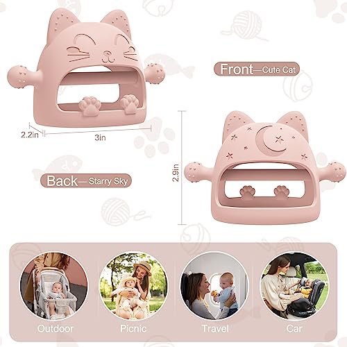 Image of Baby Teether Toys,Silicone Teething Toys for Babies 0-6 Months,Never Drop Baby Chew Toys for Teething Relief, Teething Pacifiers,Baby Toys 0-6 Months,Ideal Gifts for Baby Shower（Cartoon Cat