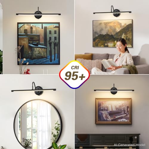 JOOSENLUX Battery Operated Picture Lights Modern Wireless Wall Lights 24.4" Inch Dimmable Under Counter Lights for Kitchen with Swing Arm as Canvas Wall Sconce Light Black 3000K CRI95+ by JOOSENLUX - Image 2