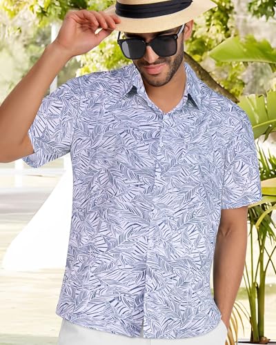 Image of Men Hawaiian Shirt Short Sleeve Summer Beach Button Down Shirts with Pocket