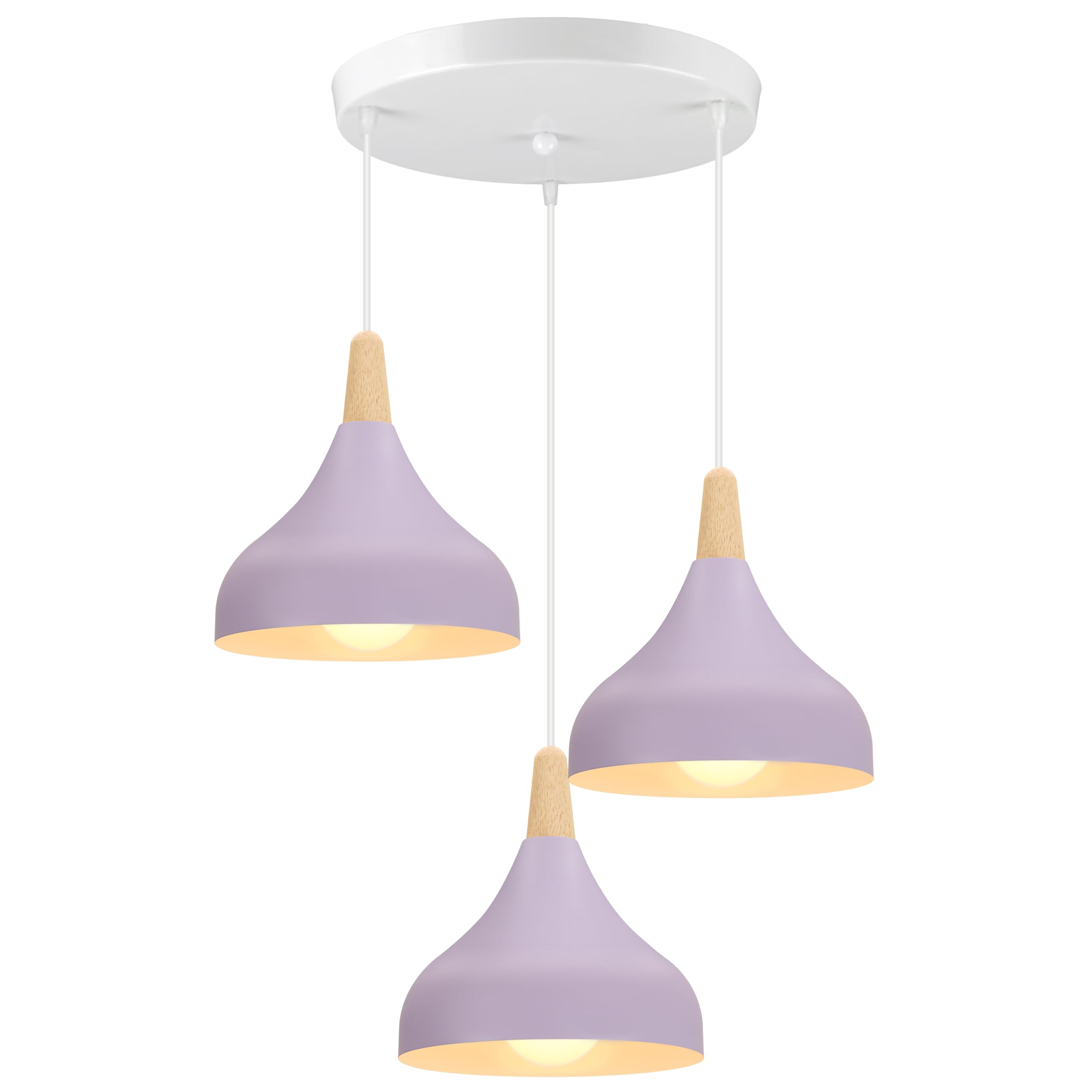 iDEGU Chandelier Pendant Light Retro 3 Lamps Modern Style Drop Hat Ceiling Light E27 Metal Wood Ceiling Lamp for Bedroom Dining Room Kitchen Diameter 20 cm (Purple, Round)