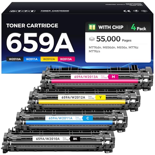 Image of 659A Toner Cartridge 4-Pack Replacement for HP 659A W2010A W2011A W2012A W2013A 659X Compatible with HP Color LaserJet Enterprise MFP M776dn M856dn M856x M776z M776zs Printer Black Cyan Magenta Yellow