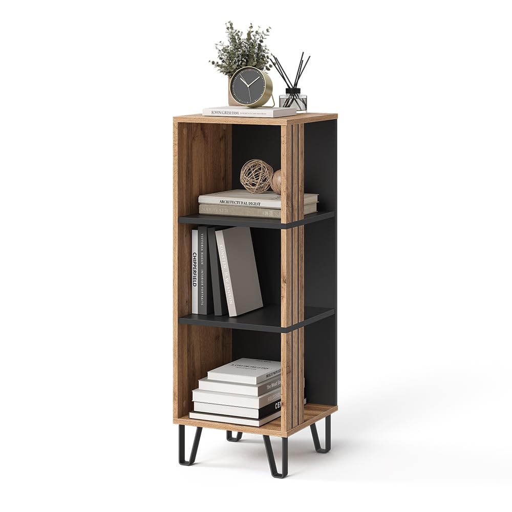 Vicco Bücherregal Amber, Eiche Wotan, 36 x 100 cm | mit 3 Fächern, mit Ablagefach für zusätzlichen Stauraum