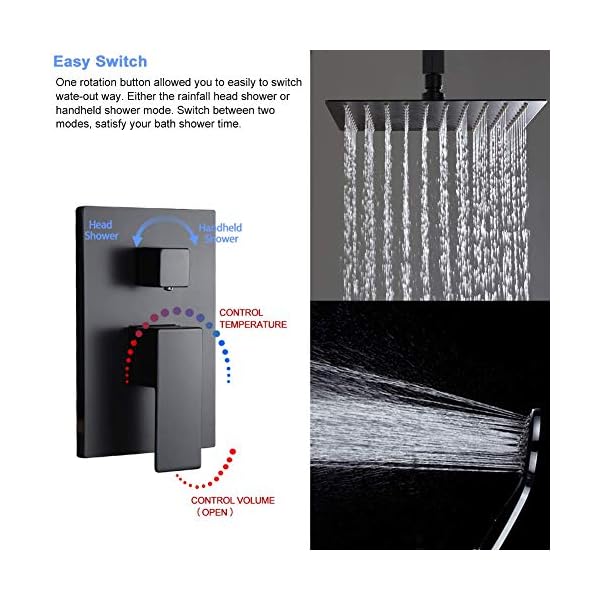 Shower System Bathroom Luxury Rain Mixer Shower Faucet Set Ceiling Mount 12 Inch Shower Head and Handle Set with Handheld Shower Single Handle Shower Trim Kit with Rough-in Valve Body - Image 6