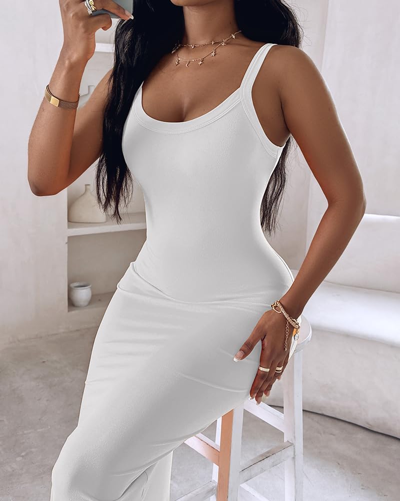 Womens Summer Sexy U-Neck Casual Slip Slim Bodycon Maxi Dresses Spaghetti Strap for Club Party - Image 3