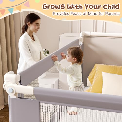 Image of yulongtengfei 3-Piece Califormia King Size Bed Rail for Toddlers - Adjustable Baby Bed Rail Guard, Kids Safety for Califormia King Size Bed (82.7 inchx82.7 inchx70.8 inch-Purple)