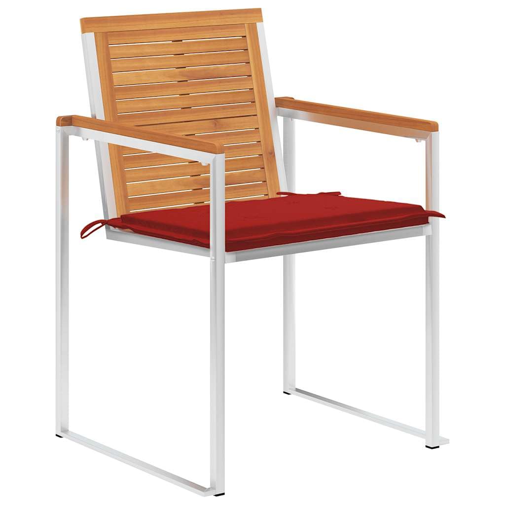 Sillas de jardín de madera maciza de acacia, 8 unidades, con cojín, juego de sillas de comedor de madera de acacia y acero inoxidable, duraderas e inoxidables para terraza