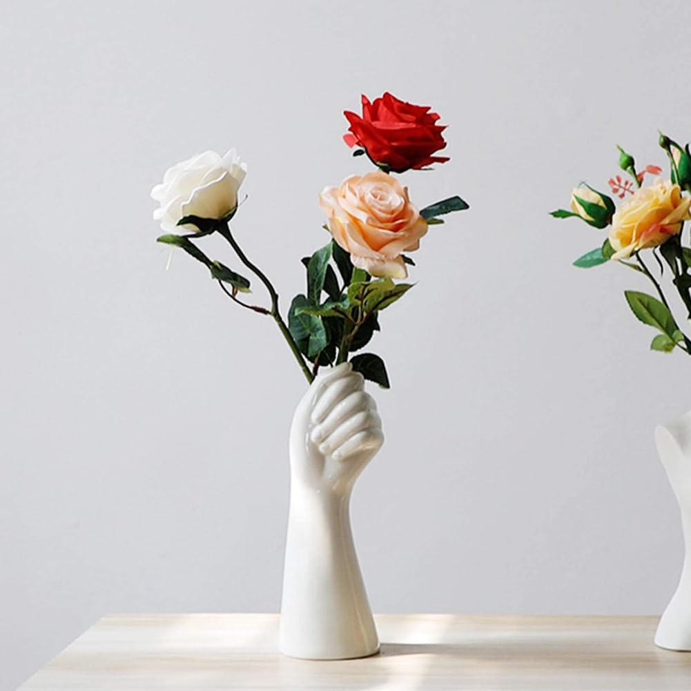 Pojedehy 9Inch Modern Art Ceramic Flower Vase Tabletop White Arm Vase for Home White - Image 4