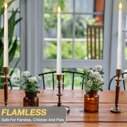 Image of Tuanse 24 Pack Flameless Flicker Taper Candles Bulk with Remote and Timer, Battery Operated LED Warm White Taper Candles Light for Home Wedding Decoration Gifts (Beige,White,11 Inch)
