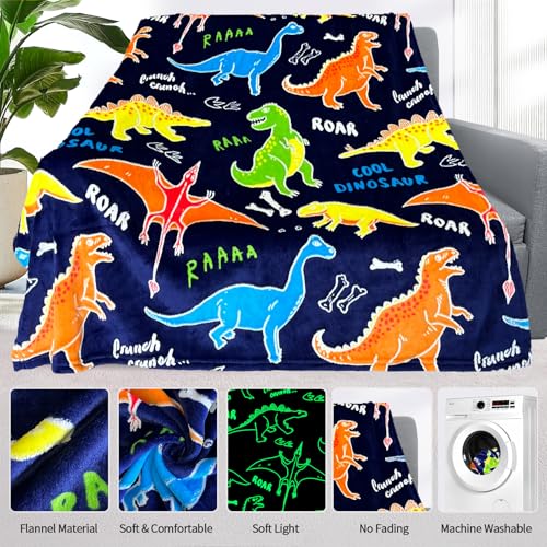 Image of COMFAR Dinosaur Blanket for Boys, Dinosaur Glow in The Dark Blanket for Kids /Toddler /Baby, Soft Fleece Blankets and Throw, Birthday 40 inchx 50 inch