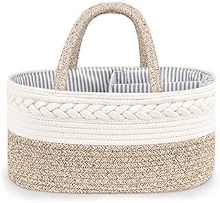 Maliton Nappy Caddy OrganiserLarge Newborn Essentials Diaper CaddyCotton Rope Sturdy Portable Baby Caddy Storage Basket with Removable CompartmentsNappy Organiser as Baby Shower Gifts for Newborn