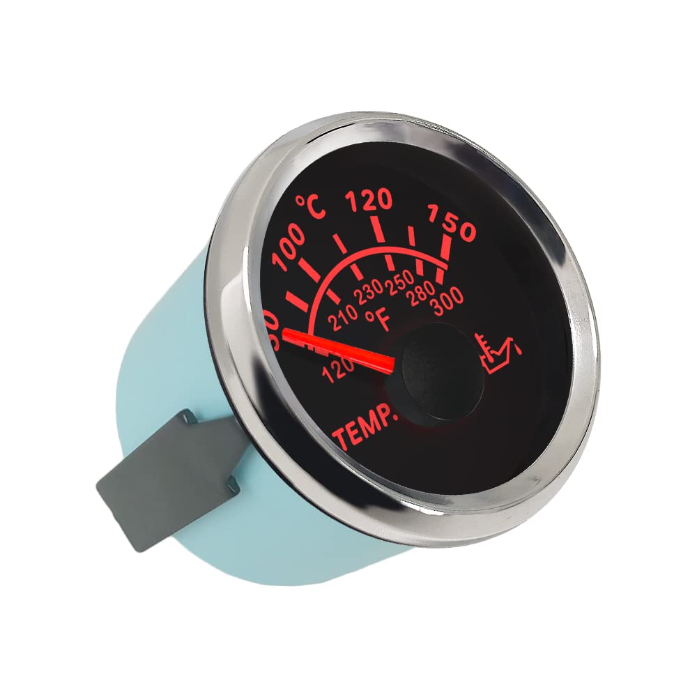 ELING Jauge de température d'huile 52 mm 50-150 ℃ universel avec rétroéclairage 9-32 V pour voitures, motos, bateaux, bateaux, bateaux, yachts (noir + acier inoxydable, style pointeur)