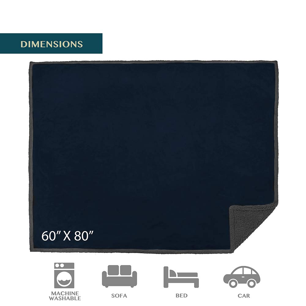 PAVILIA Manta impermeable para sofá, protector de mascotas para perros grandes, cachorros y gatos, manta de sherpa suave y cálida de felpa, azul marino, 60 x 80 pulgadas