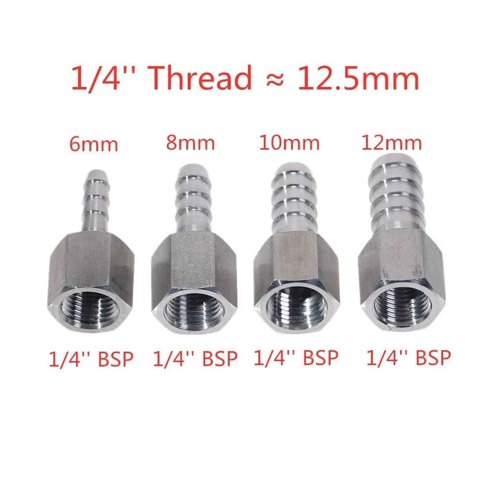 1 pieza de acero inoxidable 304 de rosca hembra BSP de 1/4 pulgadas a manguera de tubo de 12 mm, acoplamiento de junta reductora de cola
