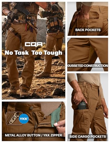 Image of CQR Men's Tactical Pants, Water Resistant Ripstop Cargo Pants, Lightweight EDC Work Hiking Pants, Outdoor Apparel
