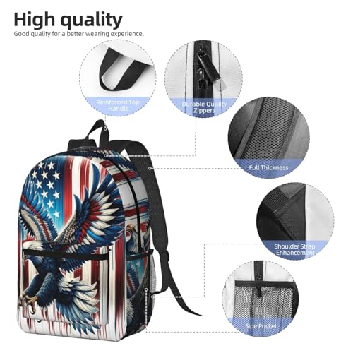 Eagle American Flag Fashionable Daypack 17 Inches Zippers Backpack Double Shoulder Bag for Women Men3