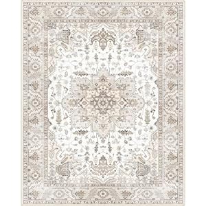 8×10 Area Rug, Vintage Washable Area Rugs, Non-Slip Rug for Bedroom, Distressed Soft Modern Low-Pile Carpet Stain Resistant, Dining Home Decor Office Boho Rug Brown…