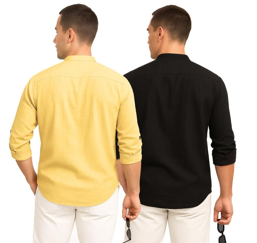 Image of DEELMO Combo of Men's Cotton Blend Solid Regular Fit Full Sleeve Short Kurta | Men's Trendy Short Kurta Pack of 2