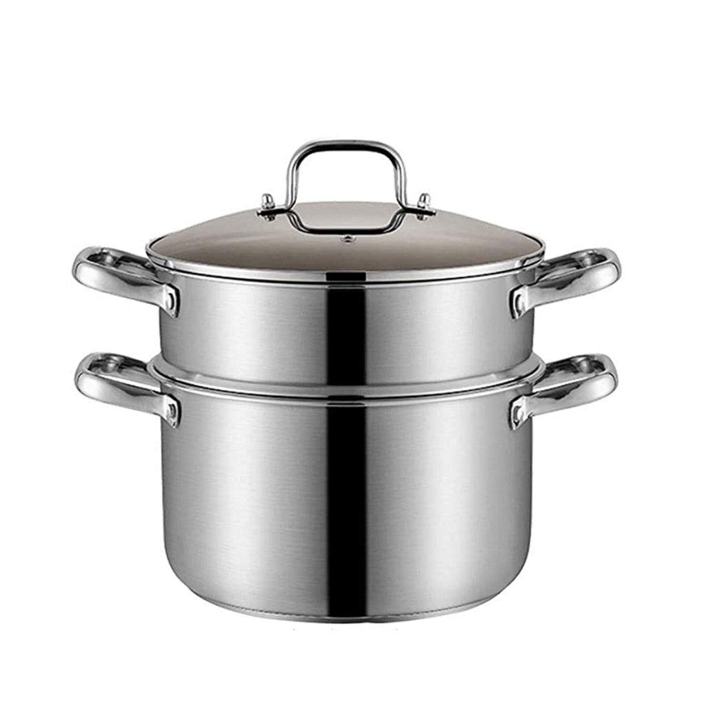 Vaporera de Acero Inoxidable, Juego de vaporera Profesional de Acero Inoxidable, sartenes de inducción con Tapa de Vidrio Templado y Asas Resistentes al Calor