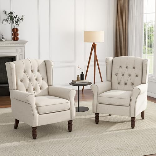 UIXE High Back Accent Chairs Set of 2, Fabric...