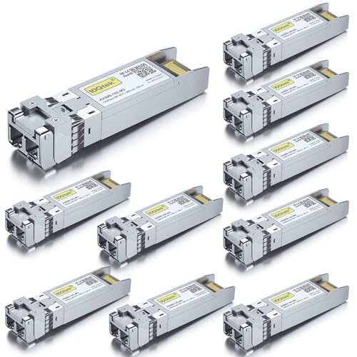Image of 10Gtek 10GBase-SR SFP+ LC Transceiver, 10G 850nm Multimode SFP Module, up to 300 Meters, for Cisco SFP-10G-SR, Meraki MA-SFP-10GB-SR, Ubiquiti UniFi UF-MM-10G, Fortinet, Mikrotik and More, Pack of 10