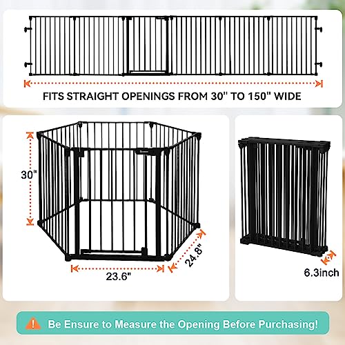 COMOMY 150" Extra Wide Baby Gate with Door, Dog Gates for The House Doorways Fireplace, Auto Close Baby Fence Play Area, Walk Through Pet Gate, Hardware Mounted Baby Gate, 6-Panels (30" Tall, Black) - Image 6