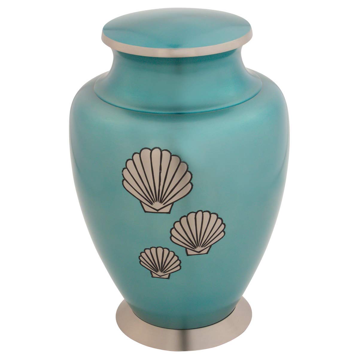 Shells of The Sea Brass Cremation Urn for Ashes, Blue Urn, Adult Sized Cremation Urn, 10 Inches High