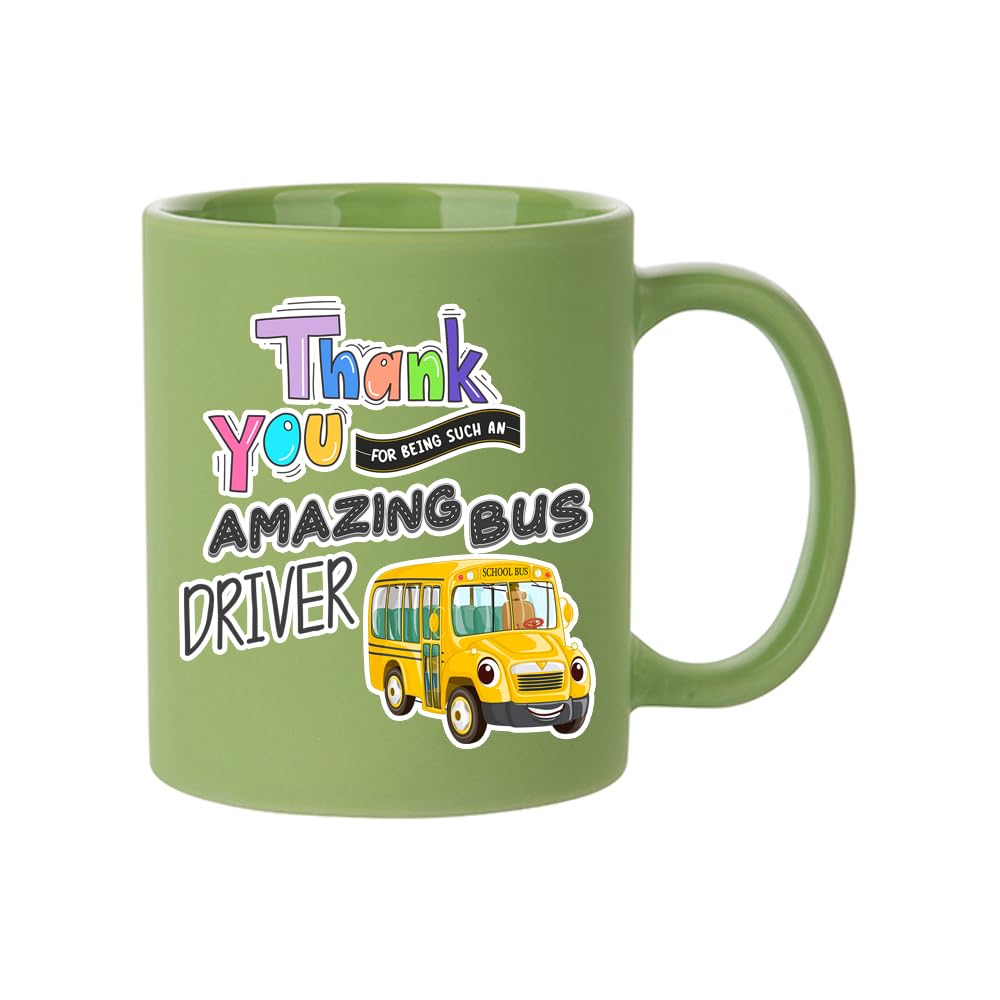 School Bus Driver Gift, Thank You for Being Such an Amazing Bus Driver, Appreciation Gift, Coffee Mug,Tea Mug, 11oz Ceramic Full Coloured Frosted Mug. (Light Green)