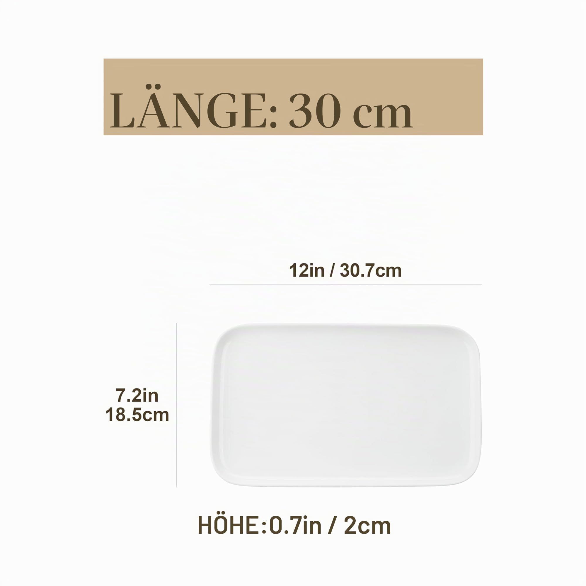 MALACASA Servierplatte Porzellan, Serviertablett 4-teiliges Set, Rechteckig Servierplatte Groß für Buffets, Sushi, Kuchen, Vorspeisen zu Hause/im Restaurant, 30 x 18 cm Weiß (Weiß, 4-teiliges)