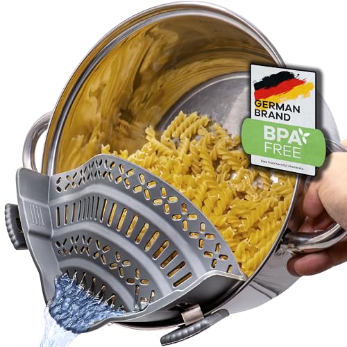 Passoire Clipsable Universelle en Silicone - Sans BPA - Demi Passoire avec Bec Verseur pour Casseroles - Gadget Cuisine Pratique pour Égoutter Pâtes et...
