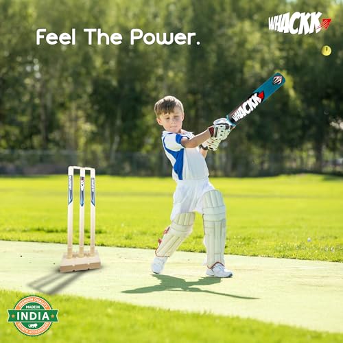 Image of Whackk Complete Cricket Set, Cricket Kit Combo, l Cricket Bat (30'' x 3.9'') with 3 Stumps Wicket Set and 1 Tennis Ball,Size-5 Bat