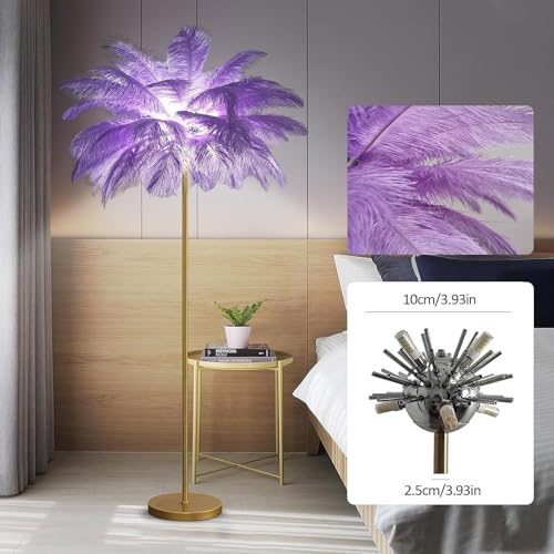 Lámpara de pie plumas avestruz para sala de estar acogedora 5
