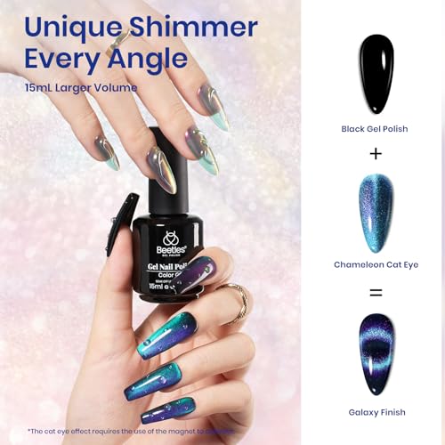 Image of Beetles Blue Cat Eye Gel Nail Polish - 15ML Glitter Chameleon Sparkle Holographic Nail Polish with Magnet Translucent Mystical Aura Gel Soak Off UV LED Nail Lamp Nail Art Manicure Salon DIY Home