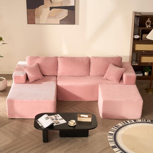 Litbird Canapé d’Angle modulable en U 272 cm avec Fonction lit, Set of canapé Convertible Oversize sans Cadre avec méridienne Gauche et Ottoman, Assise...