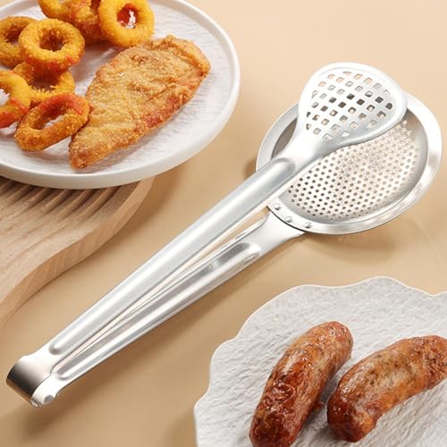 Skimmer Slotted Spoon – 2 in 1 Stainless Steel Strainer Spoons | Spider Strainer For Cooking | Metal Tong Skimmer Ladle, Fry Oil Mesh Spoon Colander, Comfort Grip Ladle for Cooking, Frying - immagine 6