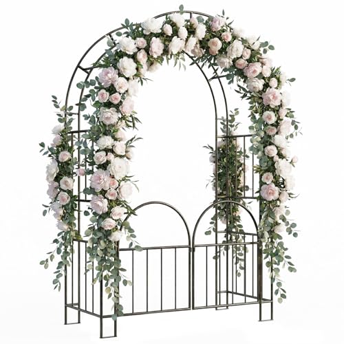 Jasdego 7ft Garden Arbor - Metal Garden Arch Trellis for Climbing Plants Wide Sturdy Trellis Outdoor Garden Arbor with Gate Ideal for Weddings Halloween Christmas & Outdoor Decorations