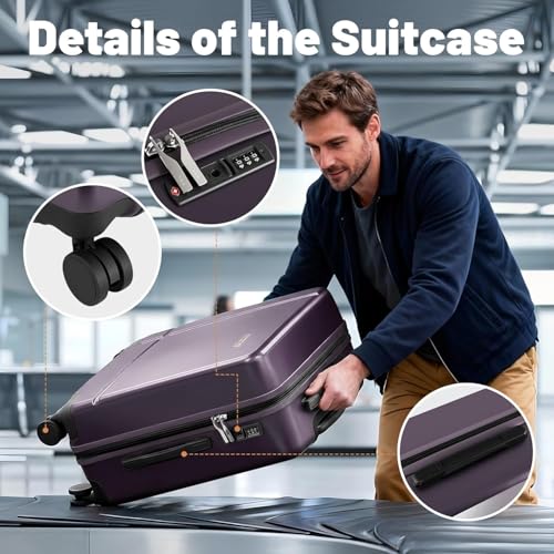 Image of 2 Piece Luggage Set, Carry on & Checked Suitcase with TSA Lock, Durable Hardshell & Silent 360 Wheels for Business Travel, Airline Approved (20 inch 14 inch) (Light Purple)