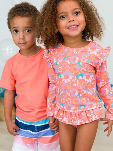 Image of RuffleButts Baby Girls Modern Skirted Rash Guard Bikini - UPF 50+ Sun Protection Swimsuit